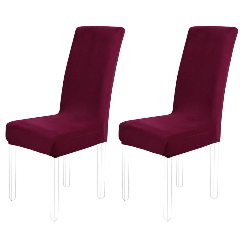 Velvet Stretch Dining Room Chair Slipcovers Chair Protector Burgundy 2pcs